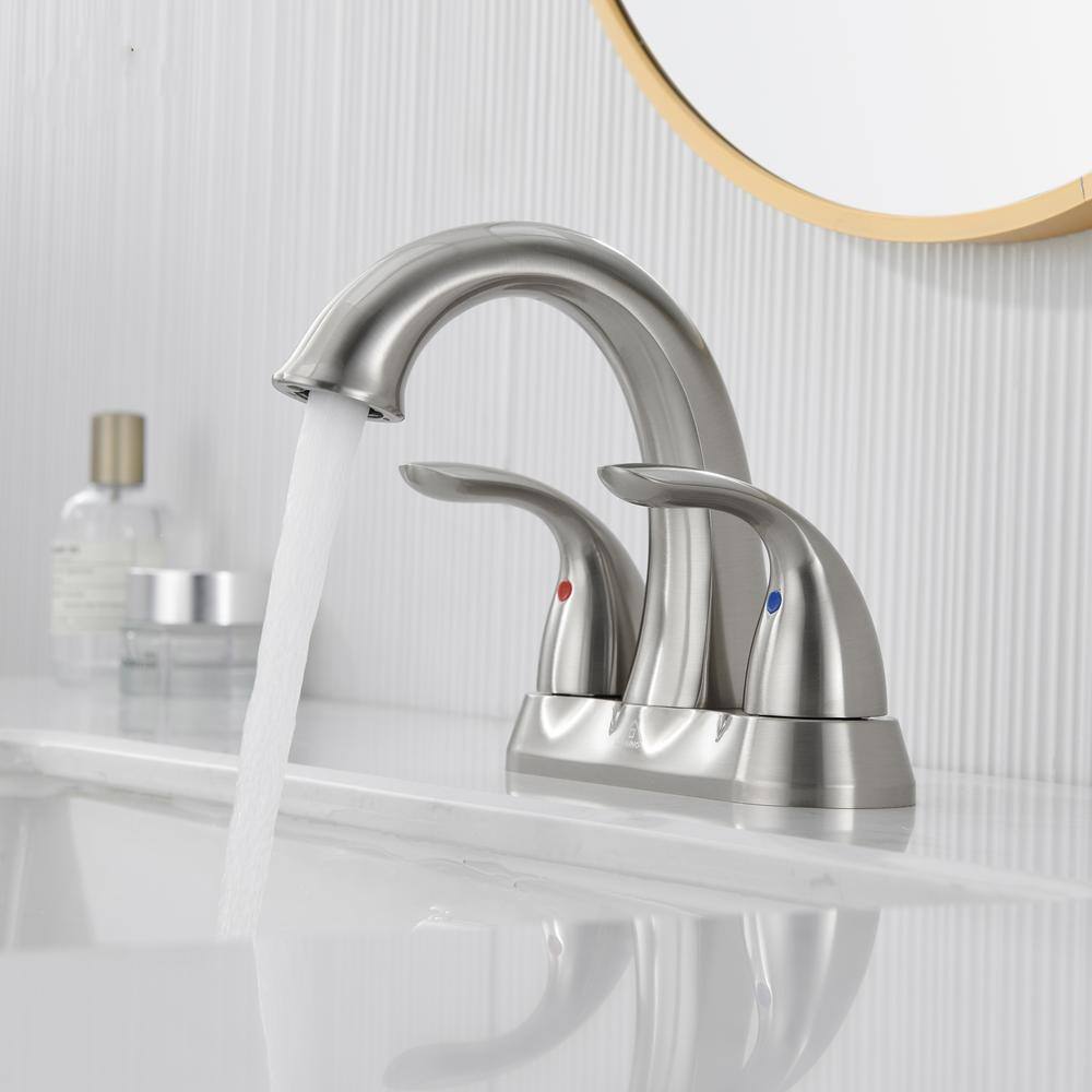 Brushed Nickel 2-Handle Centerset Bathroom Faucet with Pop-Up Drain