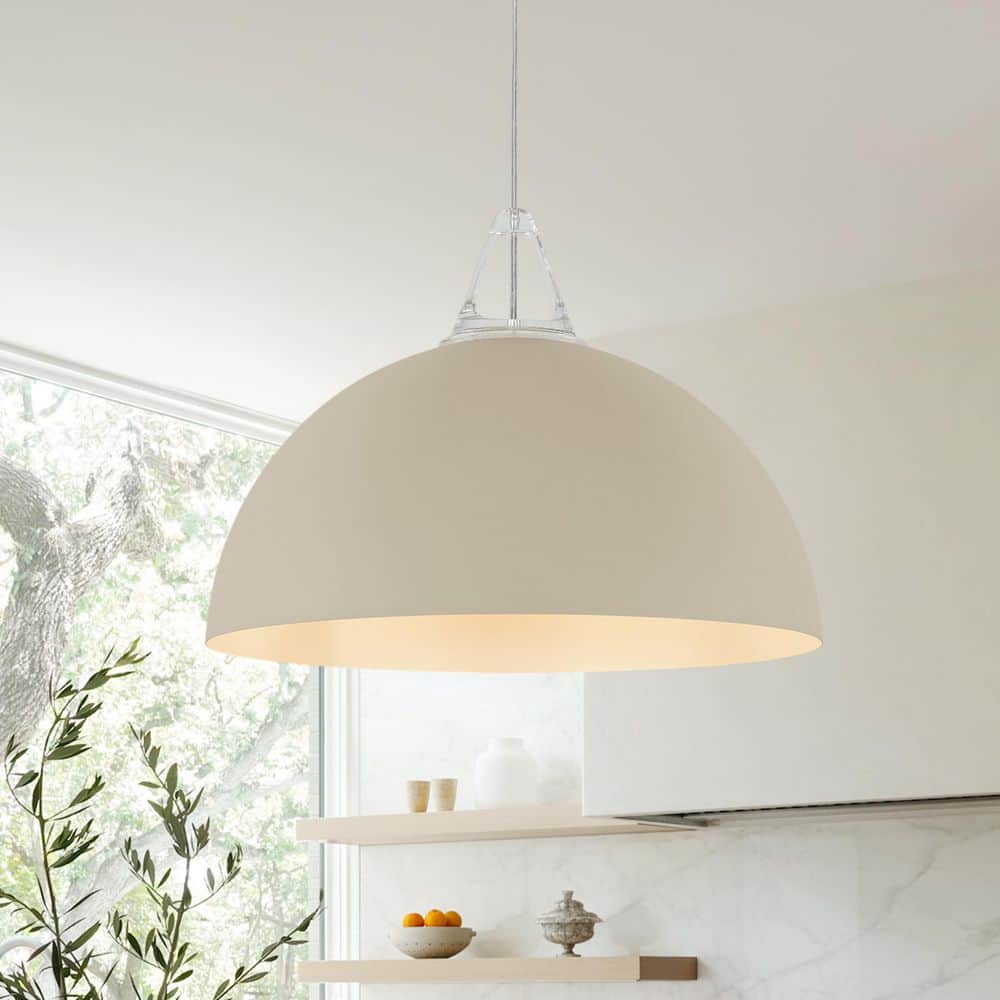 Forma 17.7 in. 1-Light Modern Beige Pendant Light with Metal Dome Shade, Nordic Hanging Light for Kitchen Island price history on PriceWatchPro