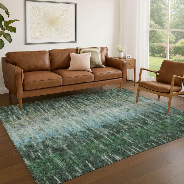 Chantille Machine Washable Indoor/Outdoor Abstract ACN2318 Emerald 3 ft. x 4 ft. Area Rug