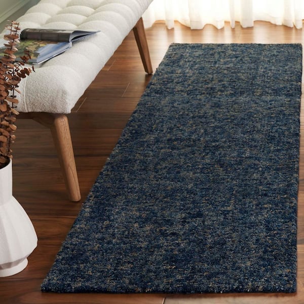 Gabbeh 2 ft. x 8 ft. Dark Blue/Beige Solid Runner Rug