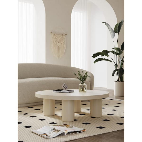 Lesly Modern 39.4 in. Creamy White Medium Round Shaped Composite Top Coffee Table with Sturdy 4 Legs