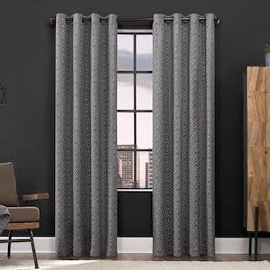 Gresham Geometric Gray Polyester 52 in. W x 84 in. L Grommet 100% Blackout Curtain (Single Panel)