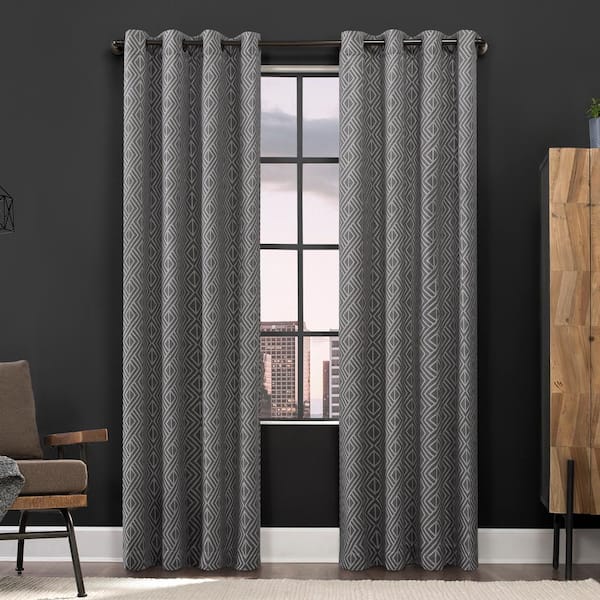 Sun Zero Gresham Geometric Gray Polyester 52 in. W x 84 in. L Grommet 100% Blackout Curtain (Single Panel)