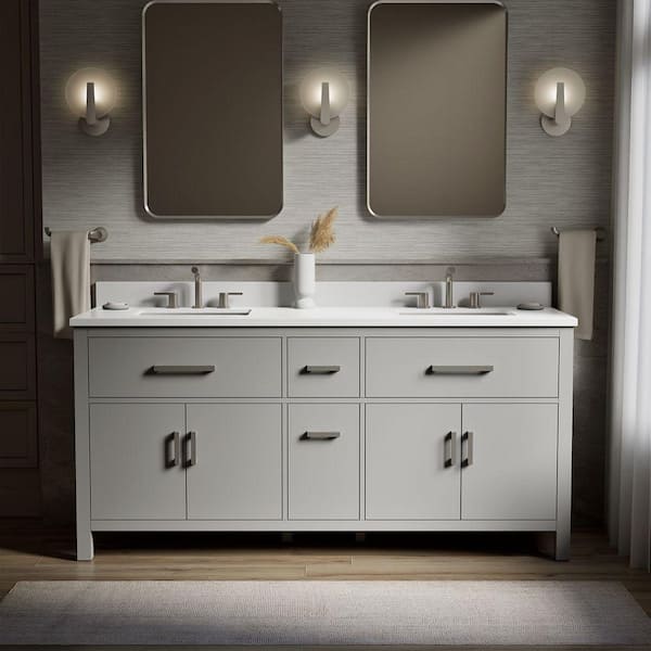 Kresla 73 in. Double Sink Freestanding Atmos Grey Bath Vanity with White Quartz Top Assembled
