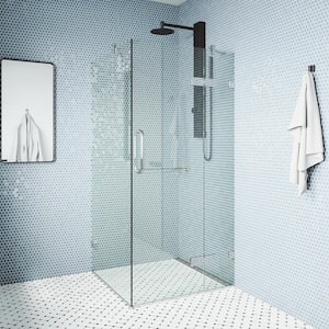 Monteray 34 in. L x 46 in. W x 73 in. H Frameless Pivot Rectangle Shower Enclosure in Chrome with 3/8 in. Clear Glass