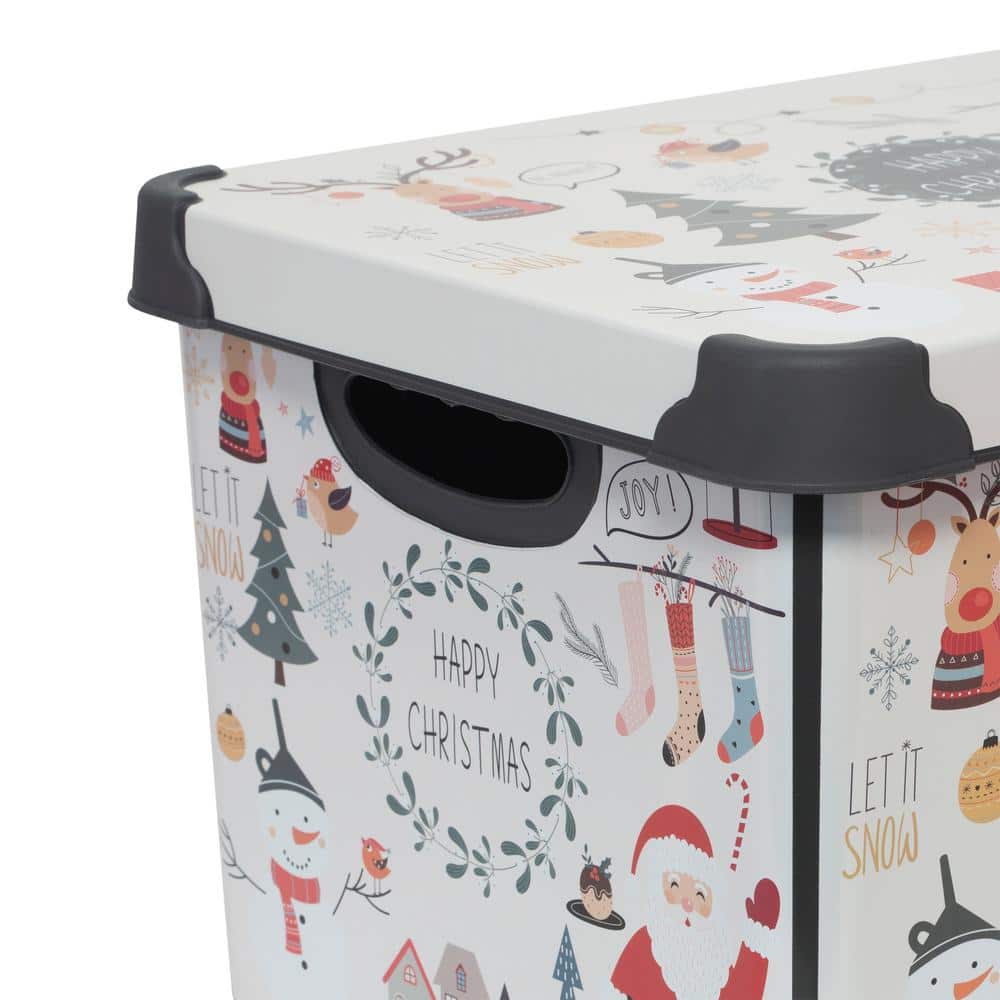 Happy Christmas Design Stackable Plastic Storage Tote with Lid