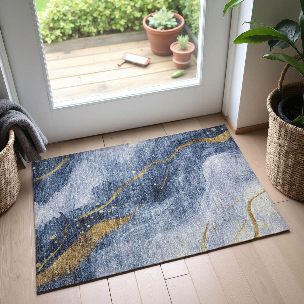 Mayfield Premium Machine Washable Abstract AMF1529 Blue 2 ft. x 3 ft. Area Rug price history on PriceWatchPro