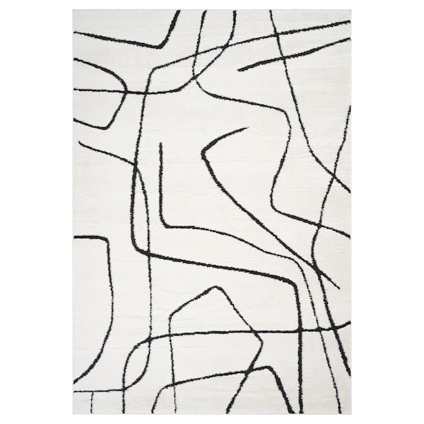 Monotone 8 x 10 Ivory Moraccan Pattern Area Rug for High Traffic Living Room Dining Room Bedroom