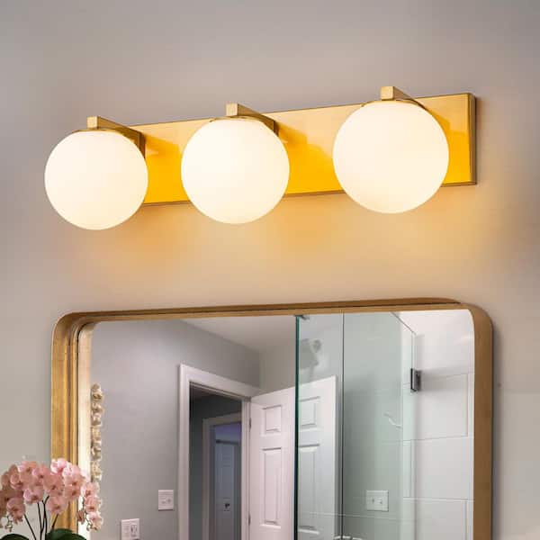 Orillia 22 in. 3-Light Gold Vanity Light with White Glass Shade Modern Bathroom Light Fixture