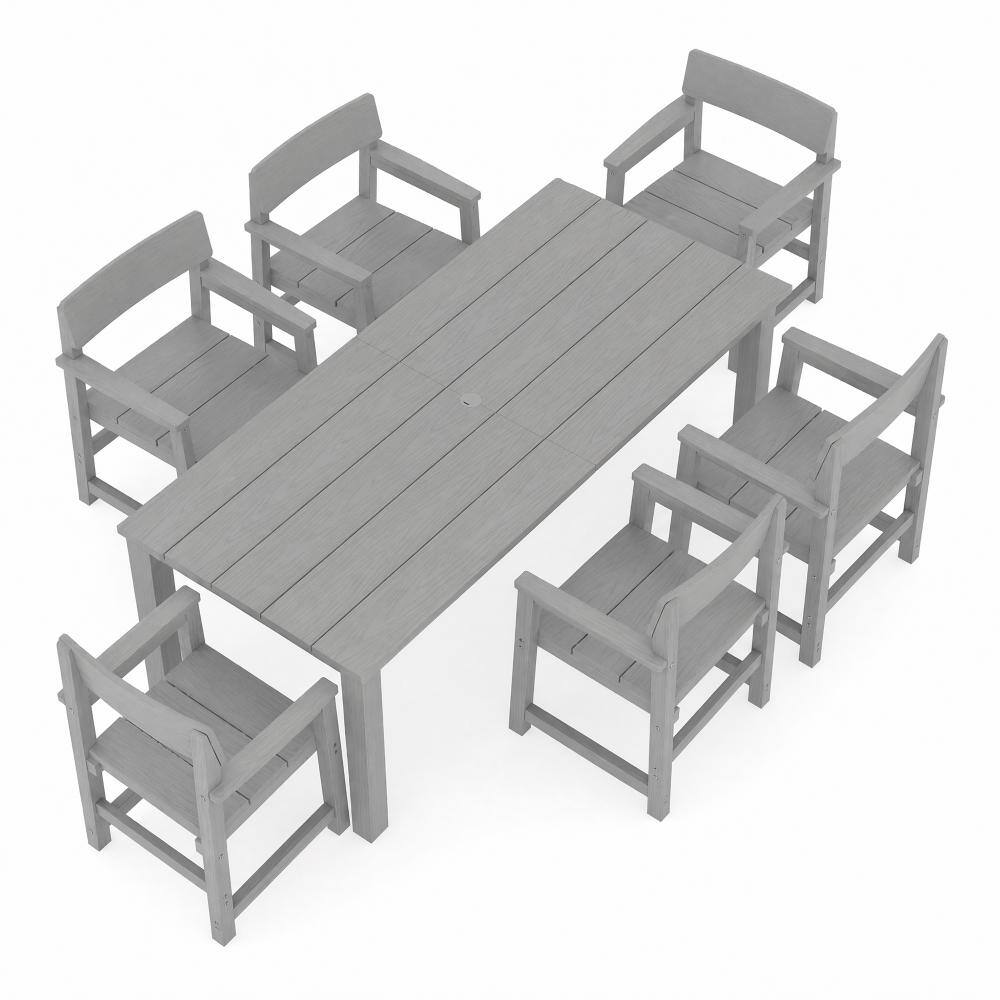 7-Piece Gray HIPS Plastic Outdoor Dining Set with Rectangular Table and Armchairs
