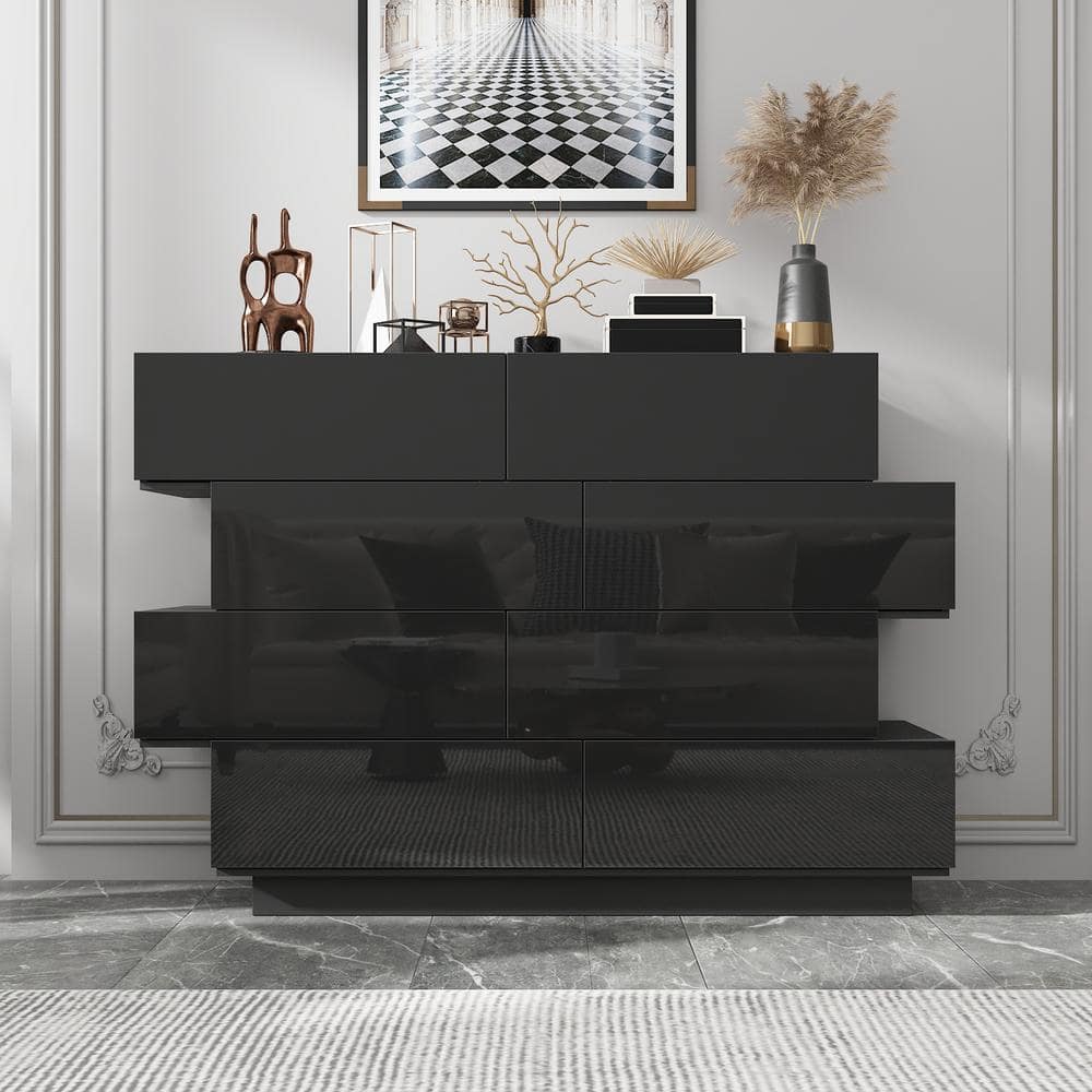 50.6 in. W High Gloss Black Wood 8-Drawer Double Dresser Modern Style, 16.2 in. D x 39.2 in. H price history on PriceWatchPro