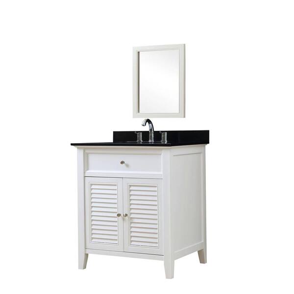 Direct vanity sink Shutter 32 in. Vanity in White with Granite Vanity Top in Black with White Basin and Mirror