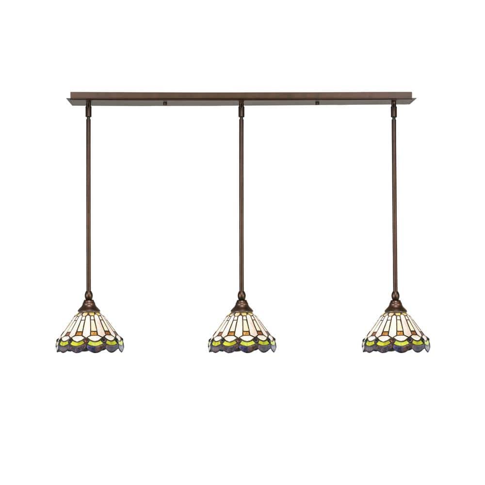 Livingston 100-Watt 3-Light Bronze Shaded Pendant Light with 7 in. Cyprus A