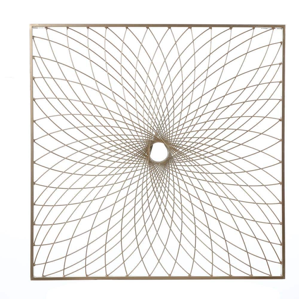 24" Gold Iron Spiral Flower Square Wall Sculpture