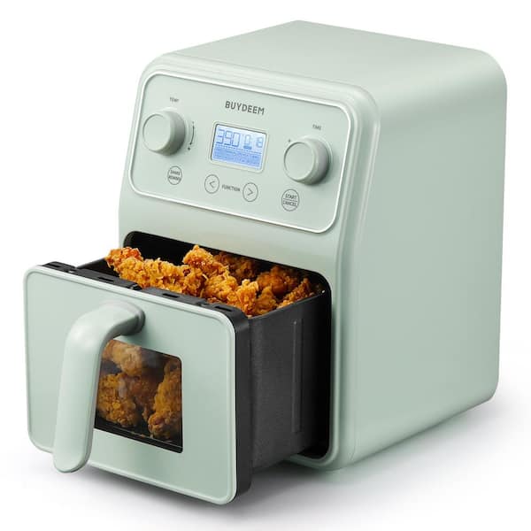 BUYDEEM 4.2 Qt. Stainless Steel Countertop Air Fryer in Cozy Greenish One-touch Control with LCD Display