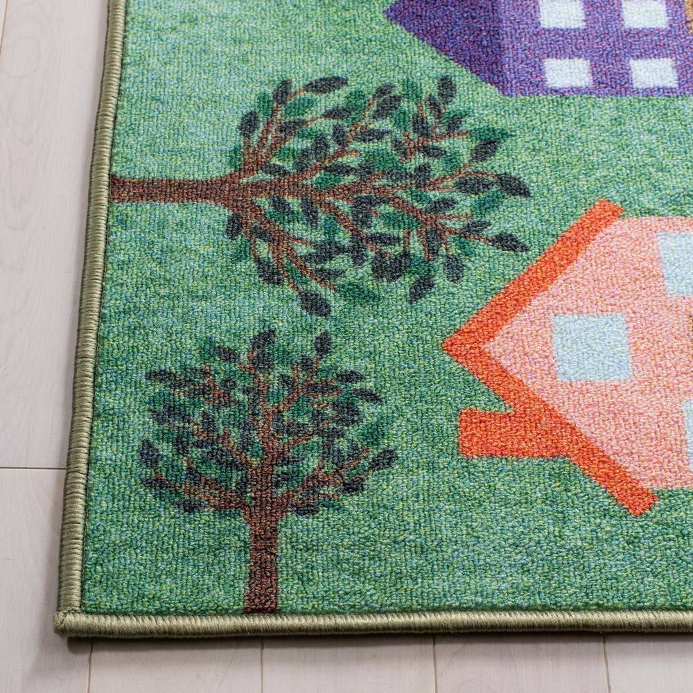 Kids Playhouse Green and Charcoal Synthetic Area Rug 7'9" x 10'