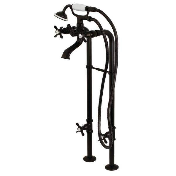 Kingston Brass Lever 3-Handle Freestanding Floor-Mount Claw Foot Tub Faucet with Handshower in Oil Rubbed Bronze