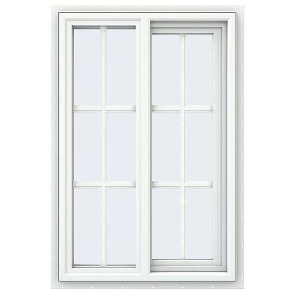 JELD-WEN 23.5 in. x 35.5 in. V-4500 Series Desert Sand Painted Vinyl Right-Handed Sliding Window with Colonial Grids/Grilles