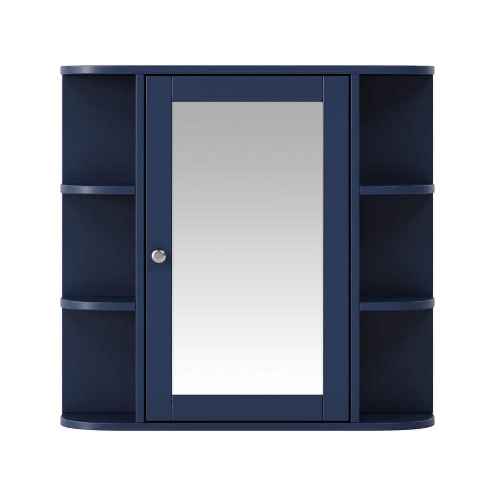 26 in. W x 24.75 in. H Rectangular Blue Surface Mount Medicine Cabinet with Mirror, Adjustable Wood Shelf & Doors price history on PriceWatchPro