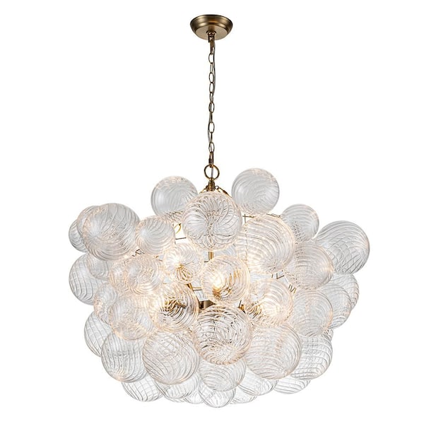 うー Novelbright BRIGHT1、Chandelier HUOKU Neuvy 8-Light 33 in. W Brass Chandelier with Swirled-Glass