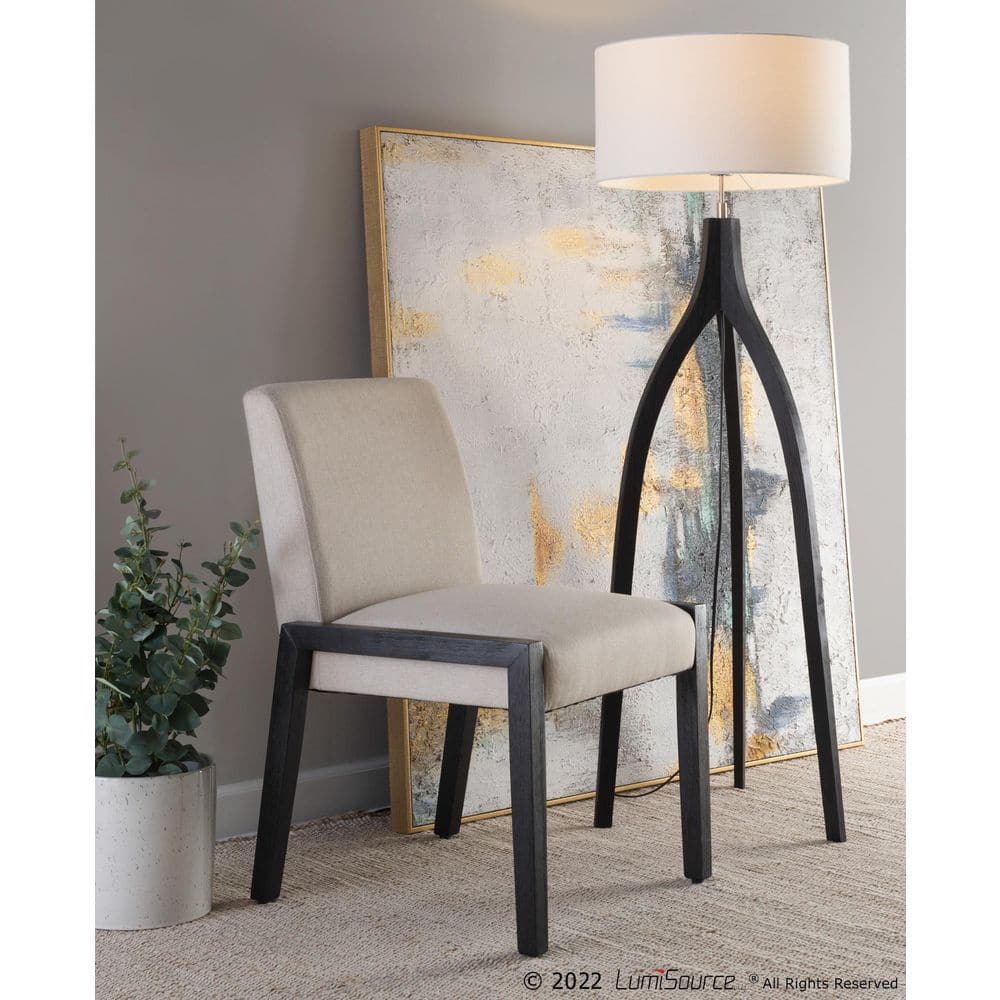 Carmen Beige Fabric and Black Wood Velvet Dining Chairs - Set of 2