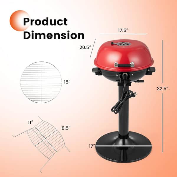 Costway 1600-Watt BBQ Electric Grill Red with Warming Rack