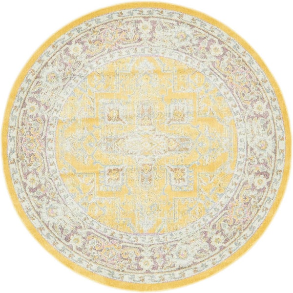 Unique Loom Baracoa Prado Yellow 5' 5 x 5' 5 Round Rug