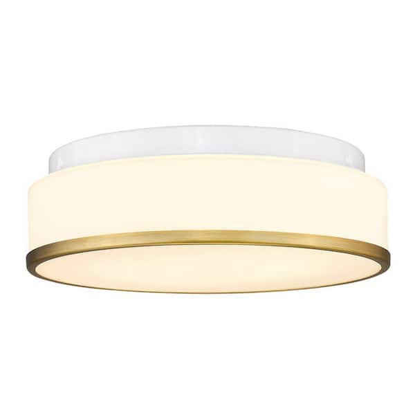 12 in. Antique Brass Integrated LED Flush Mount Ceiling Light Fixture with Frosted Glass Shade