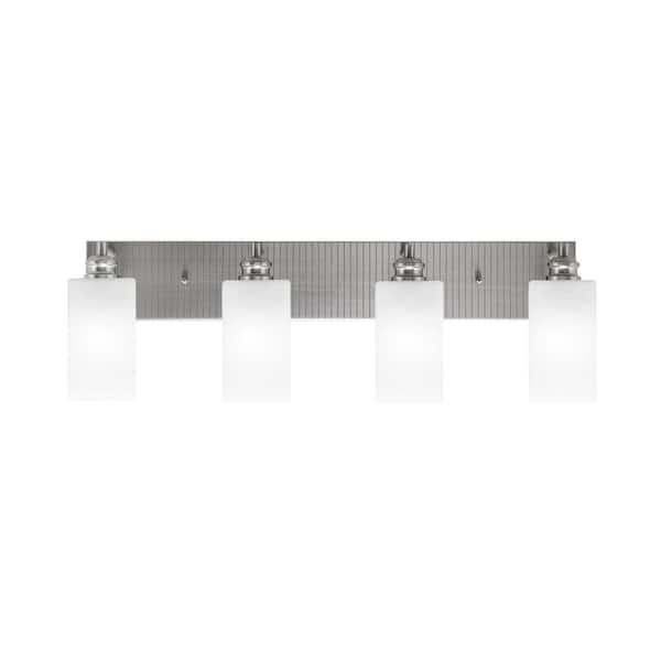 Unbranded Albany 30.75 in. 4-Light Brushed Nickel Vanity Light with Square White Marble Glass Shades