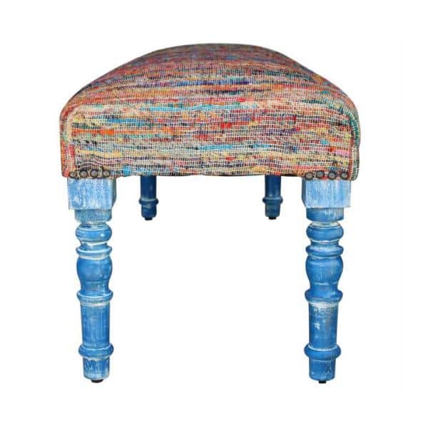 Colorful Chindi 47" Bench with Storage and Blue Legs