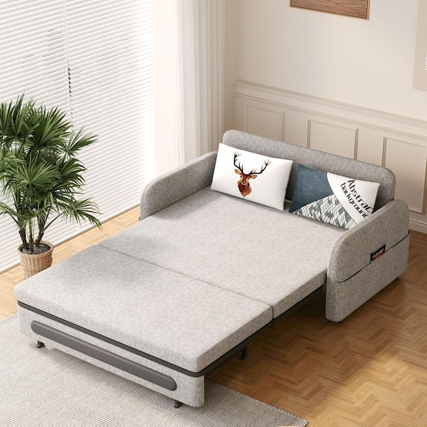 59 in. Grey Full Size Fabric Sofa Bed, Cotton Blend