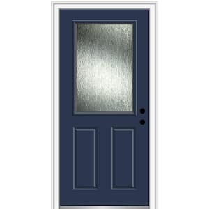 Rain Glass 32 in. x 80 in. Left-Hand Inswing 1/2 Lite 2-Panel Painted Naval Prehung Front Door on 4-9/16 in. Frame