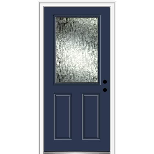 MMI DOOR Rain Glass 36 in. x 80 in. Left-Hand Inswing 1/2 Lite 2-Panel Painted Naval Prehung Front Door on 4-9/16 in. Frame