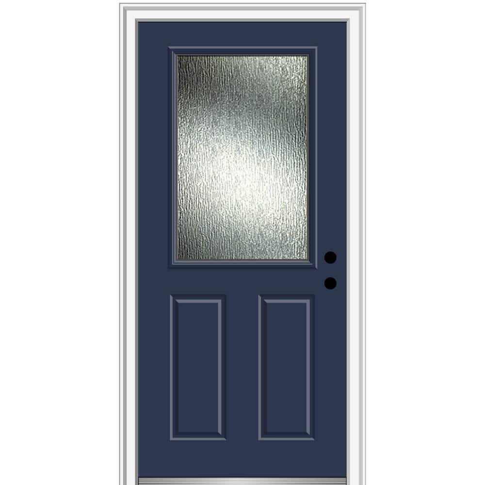 Rain Glass 32 in. x 80 in. Left-Hand Inswing 1/2 Lite 2-Panel Painted Blue Prehung Front Door on 4-9/16 in. Frame price history on PriceWatchPro
