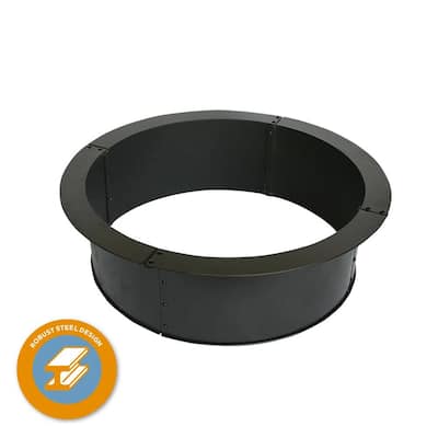 36 in. x 10 in. Round Steel Wood Fire Pit Ring in Black Porcelain Coated Finish
