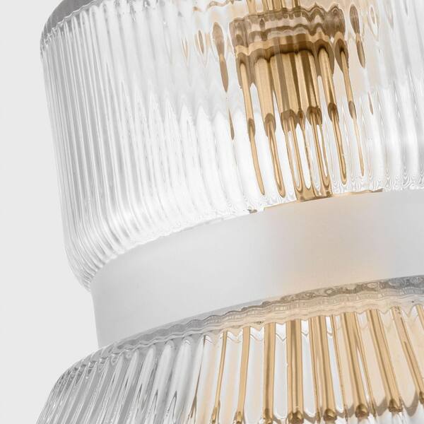 Generation Lighting - Liouet 18 in. W x 13.5 in. H 1-Light Satin Brass Transitional Pendant Light with Clear Ribbed Glass Shade