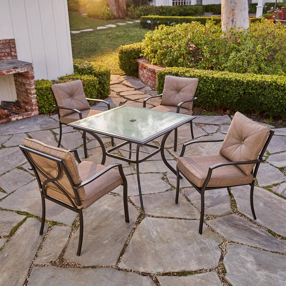 Copper Bronze 4-Person Square Outdoor Dining Set with Cushions