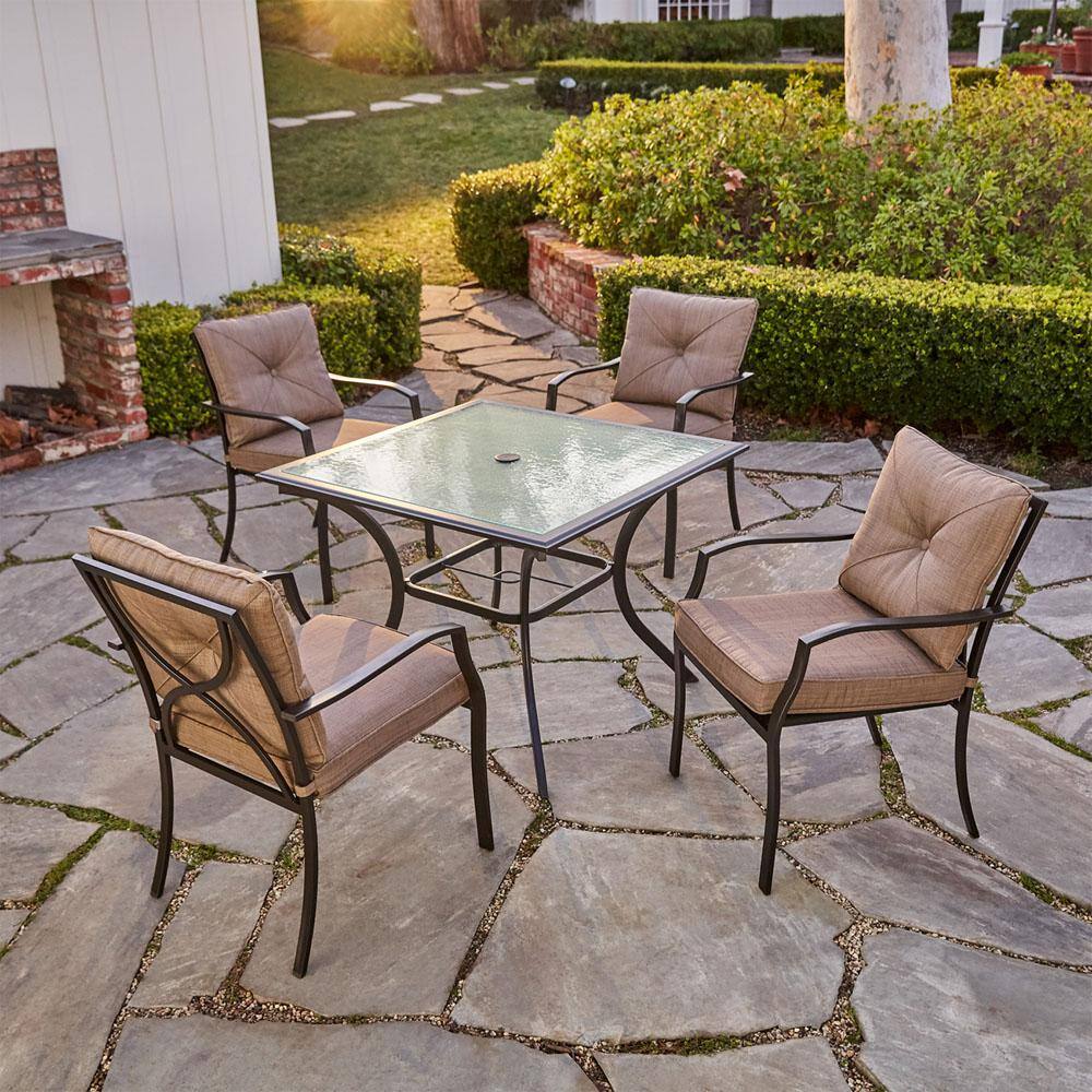 Copper Bronze 4-Person Square Outdoor Dining Set with Cushions