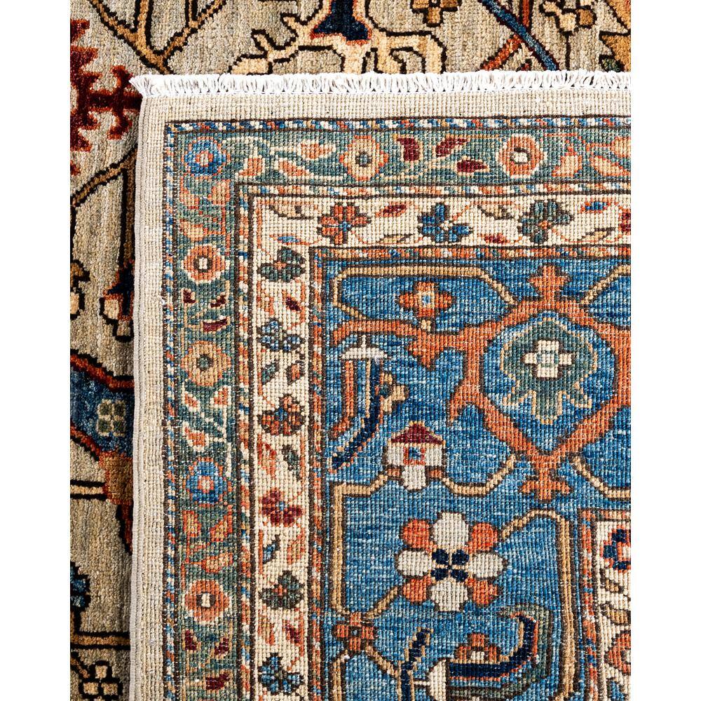 Serapi Light Gray and Blue Hand-Knotted Wool Area Rug