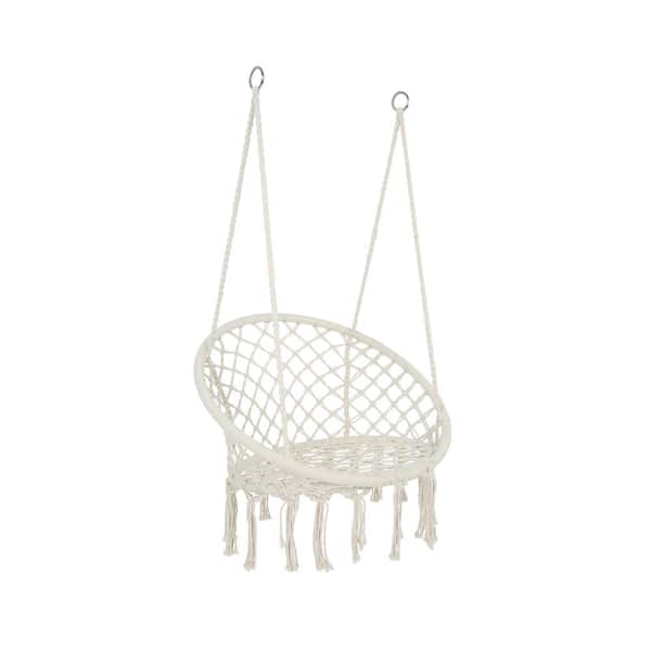 Unbranded 1-Person Wicker Cotton Rope Porch Swing Hammock Chair in Beige