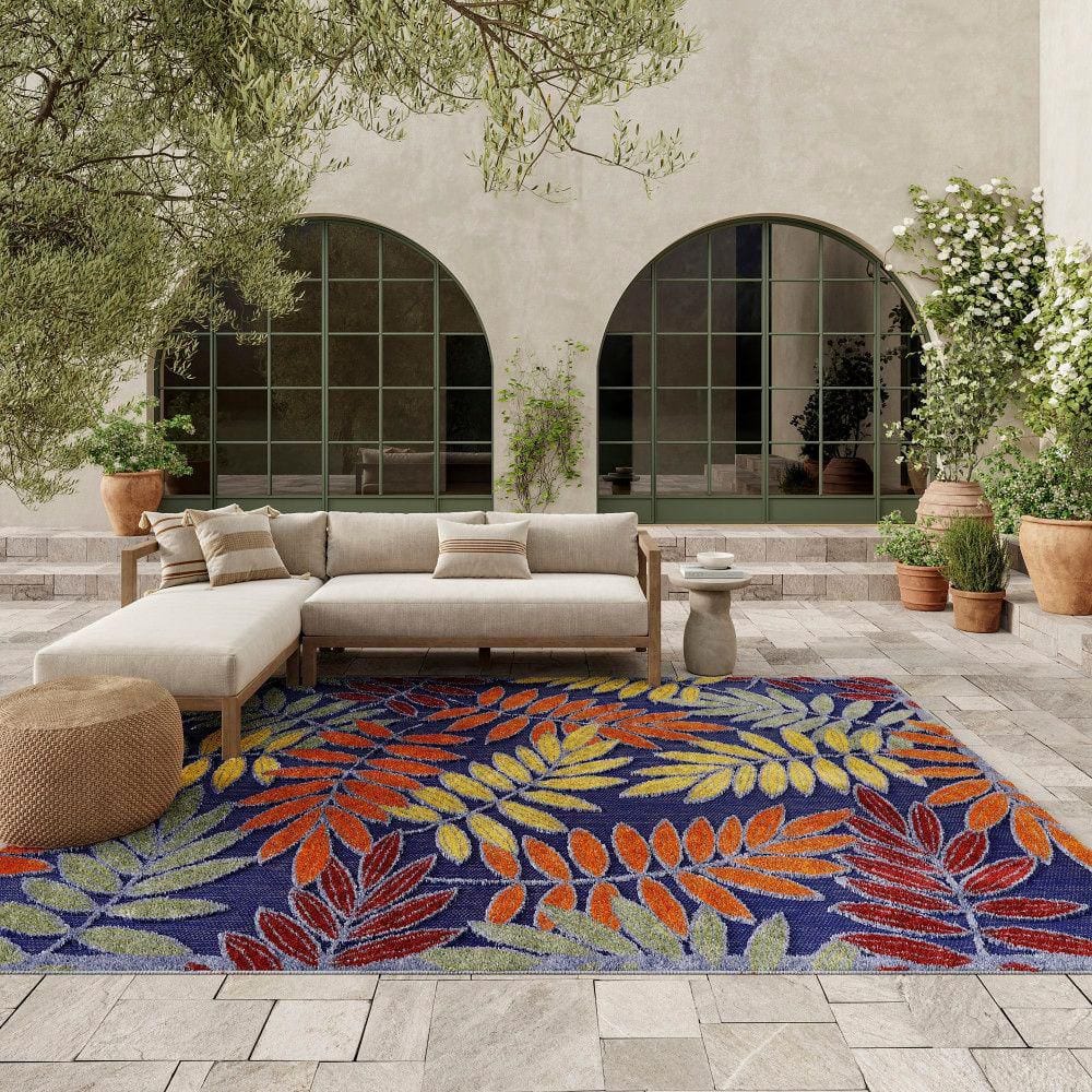 Navy Multicolor Floral Synthetic Rectangular 6' x 9' Rug