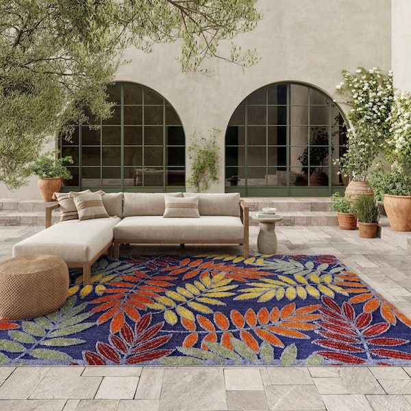 Aloha Navy Multicolor 6 ft. x 9 ft. Floral Contemporary Area Rug