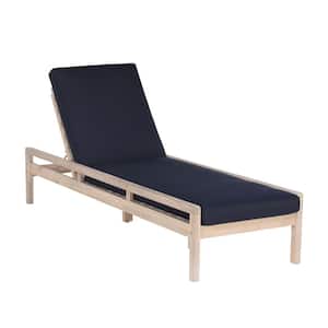 Tryton Natural Brown Wood Outdoor Chaise Lounge with Olefin Midnight Navy Blue Cushion