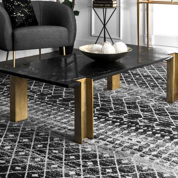Blythe Modern Moroccan Trellis Doormat 3 ft. x 5 ft. Black Oval Rug