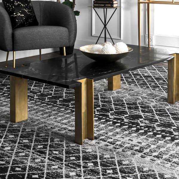 Blythe Modern Moroccan Trellis 4 ft. x 4 ft. Black Square Rug