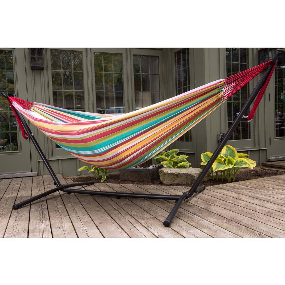 Colorful Striped Cotton Hammock Bed with Black Metal Stand