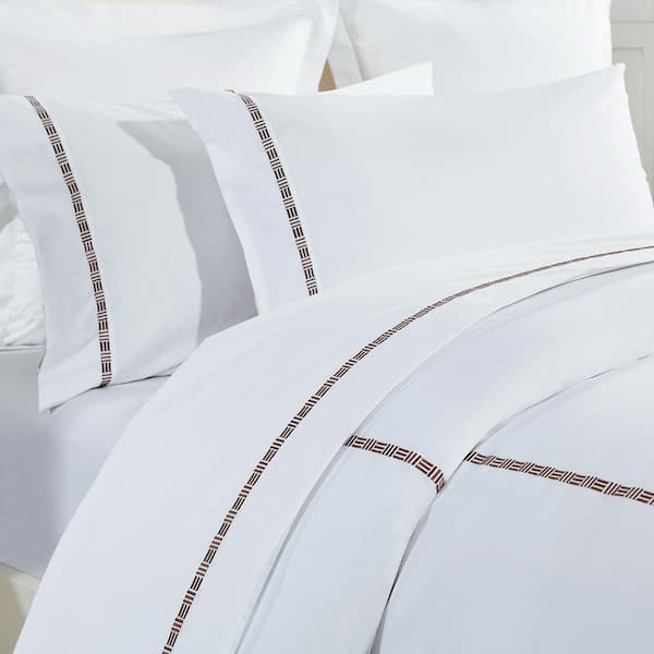 Unbranded TENCEL Lyocell and Cotton Blend Embroidered Taupe Full Sheet Set