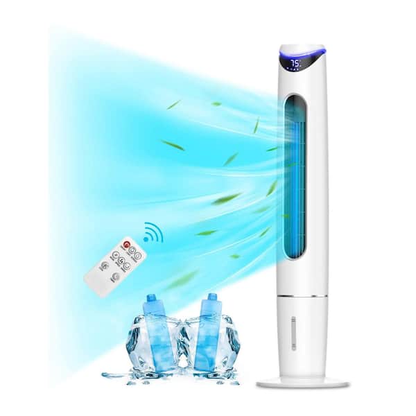 Adrinfly Air Cooler 46 in. 3 fan speeds Bladeless Tower Fan in White with Remote, Night Light, 8 H Timer, 3 Modes and 2 Ice Packs