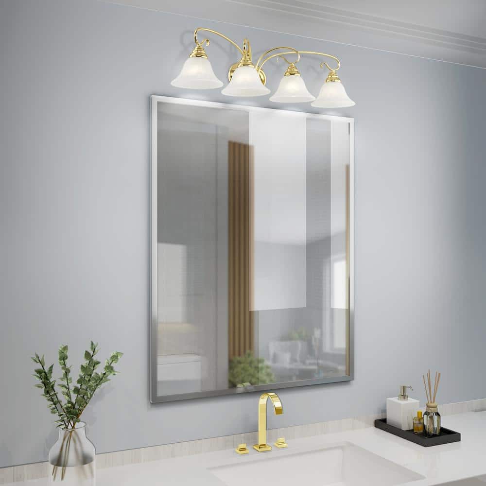 Elegant Coronado Polished Brass 4-Light Vanity with White Alabaster Glass