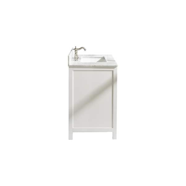 30 in. W x 22 in. D Vanity in White with Marble Vanity Top in White with White Basin with Backsplash